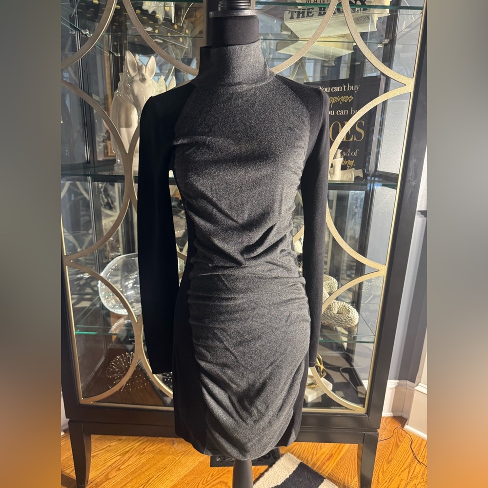 Express Black Bodycon Midi Dress Mock Neck Long Sleeve